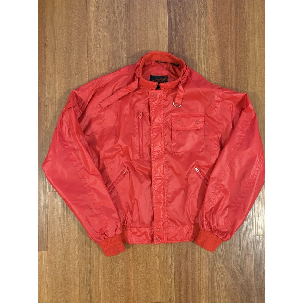Vintages 90s Upstream Racing Division Moto Bomber Jacket Red Nylon XL
